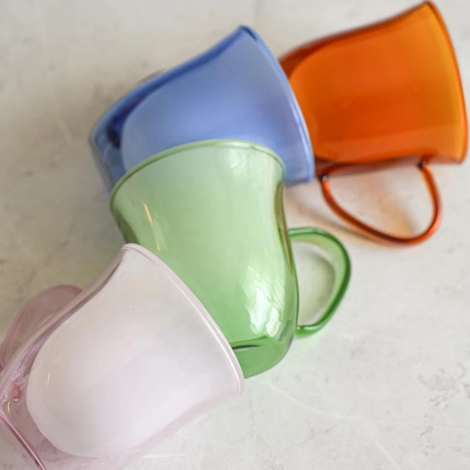 Wholesale Luxury Borosilicate Heat Resistant Double Wall Glass Eco-Friendly Hand Blown Customized Color Party Tea Coffee Mug