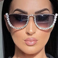 2025 Custom Logo Vintage Luxury Women Rhinestone Shades Sun Glasses UV400 Half Oval Crystal Sunglasses Women