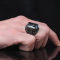 Azuris Custom Logo 925 Sterling Silver Ottoman Style Men's Ring Naturel Black Stone Handmade in Turkey VALKH1502