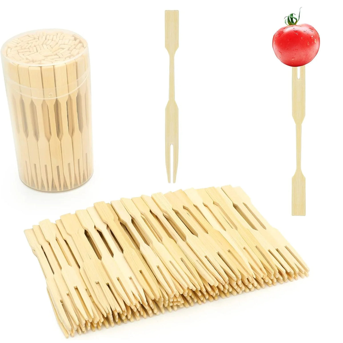 Wholesale Eco-Friendly Mini 90mm Disposable Fruit Fork Bamboo Wood with Two Prong for Food Serving MegaBDM