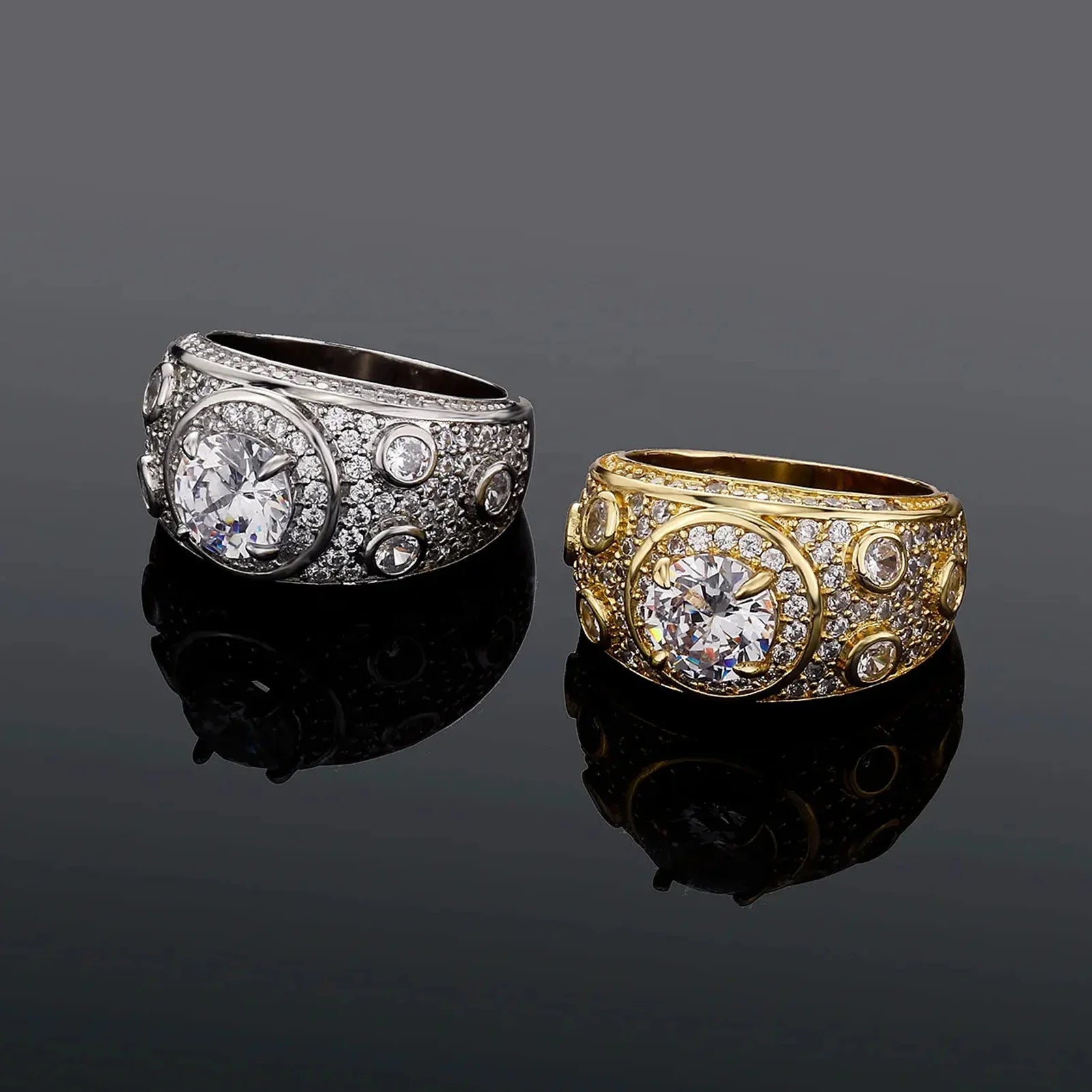 Iced Out Micro Paved Lab Created Cubic Zircon Ring Luxury Brass Gold Plating Hiphop Engagement Women Men Party Jewelry