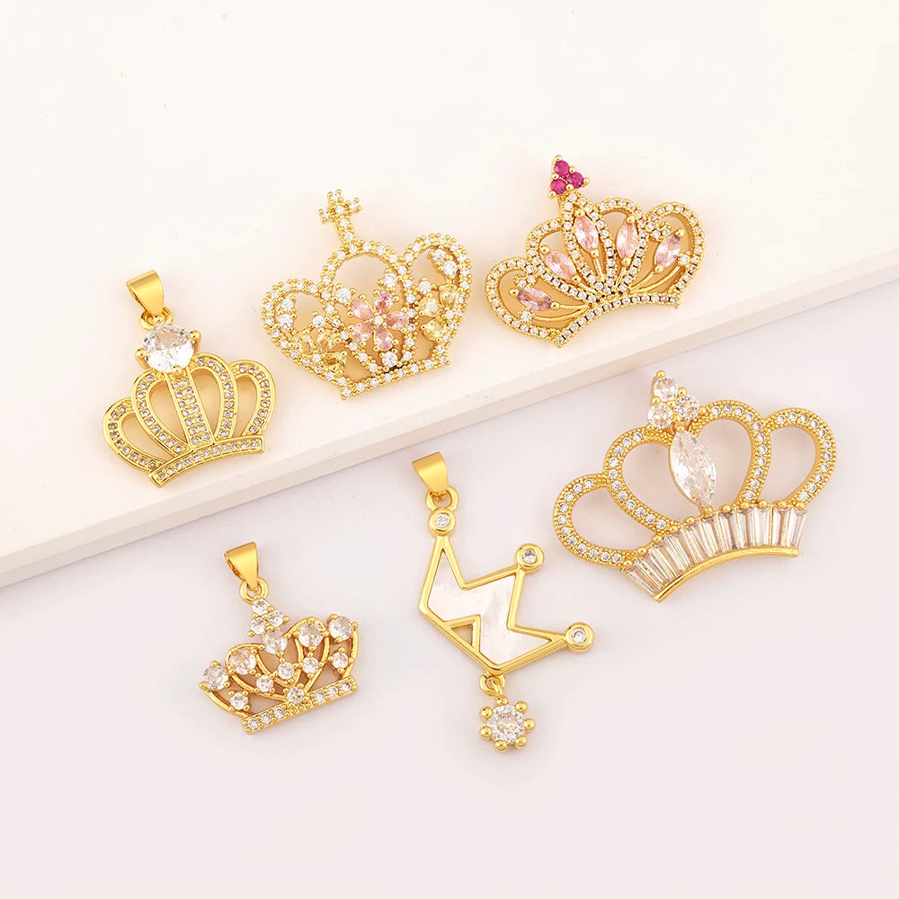 Wholesale Gold Plated Crown Pendant Set - Crystal Inlay Princess Style Charms for Women Fashion Jewelry Necklaces