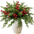 45 Pcs Christmas Artificial Pine Branches With Red Berry Stem Evergreen Norfolk Pine Cypress Leaves Stems for Garland Home Decor