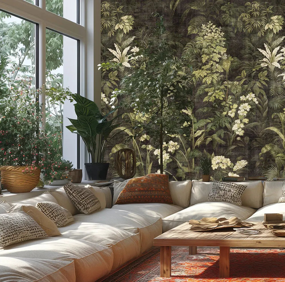 Germany Made Photo Wallpaper Murals Floral Cream Grey Green Non Woven Vinyl Wall Mural for Bedroom Hospital Mall Use-1.59x2.80m