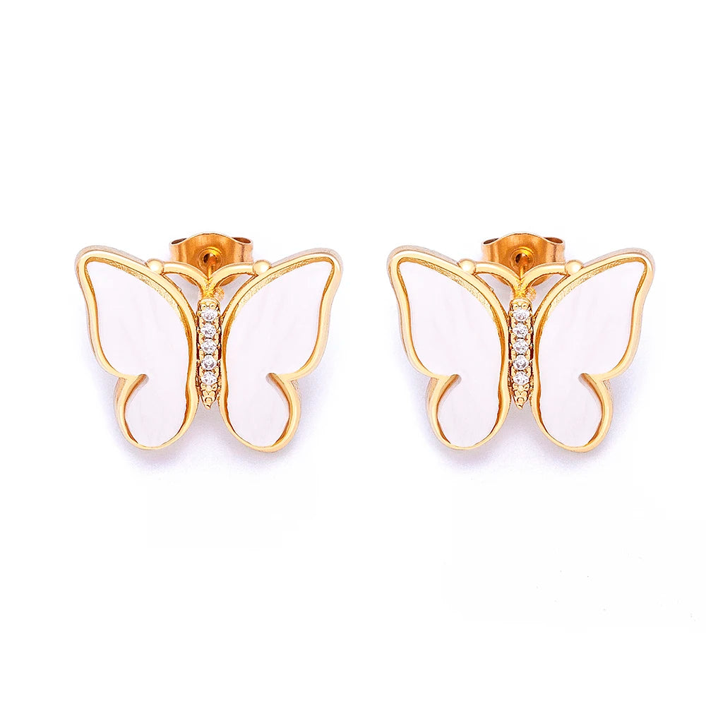 QIKU New Design 9 Colors Exquisite Rhinestone Rainbow Butterfly Stud Earrings Women's Trendy Gold Plated Party Fashion Jewelry