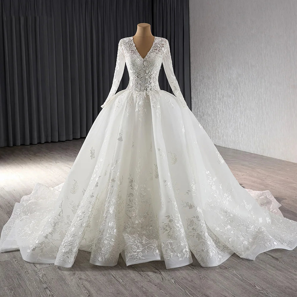 Jancember 241085 Elegant V-neck Embroidery Wedding Long Tail Dresses for Girls