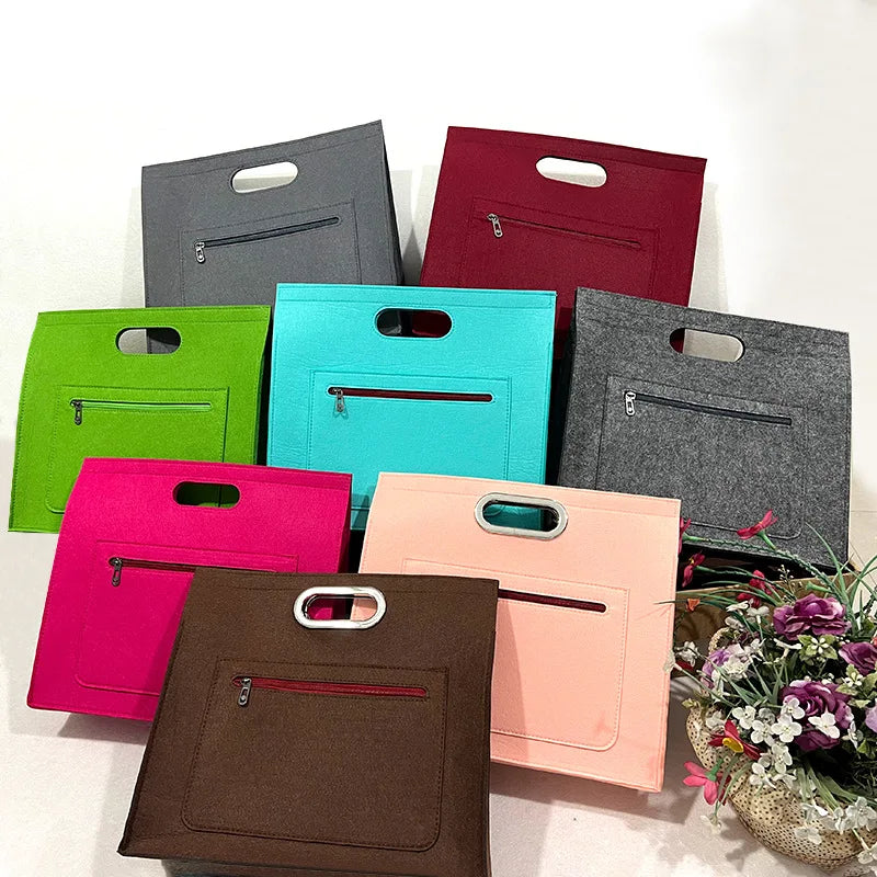 MU Portable Laptop Bag Zipper Briefcase Felt Bag Gift Handbag Grocery Bright Color Reusable Shopping Felt Tote Bag