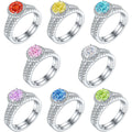 Rhodium Plated 925 Sterling Silver Shiny Multi Colored Zircon Engagement Weeding Promise Proposal Jewelry Rings for Women
