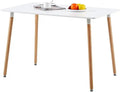 Modern Minimalist White Dining Table Rectangular Kitchen Table with White Desktop and Wood Effect Legs for Dining Room Kitchen MegaBDM