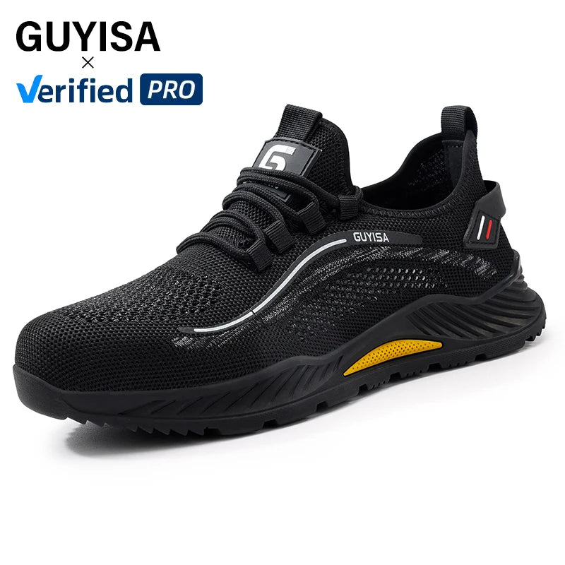 GUYISA Zapatos De Seguridad Fly Woven Fabric Upper Standard Plastic Toe Rubber Sole New Fashion Safety Shoes MegaBDM