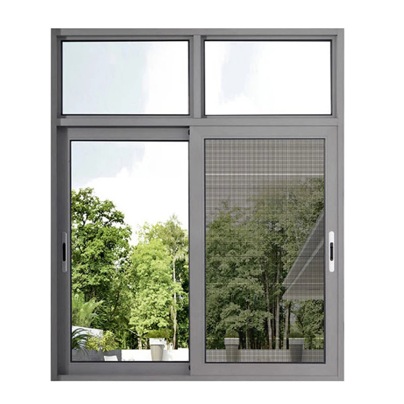 JBDhome Modern Kitchen Aluminum Alloy Three-Track Tempered Glass Sliding Window with Stainless Steel Screen Netting