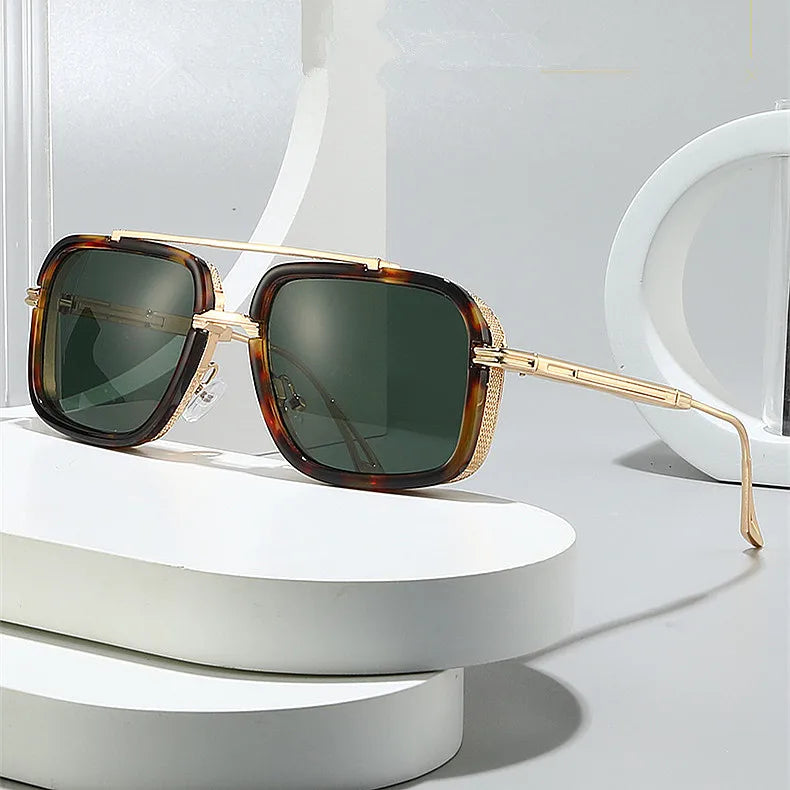 Logo Custom Fashion Vintage Metal Square Sun Glasses UV400 Big Frame Pilot Sun Glasses for Men