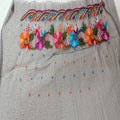 Custom Made Luxury Vibrant Multicolor Hand Embroidered Floral Border on Sheer Grey Mesh Fabric for Saree Dresses and Dupattas