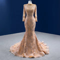 Jancember 222109 Champagne Long Sleeve Elegant Sexy High Neck Mermaid Evening Prom Dress