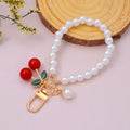 Sweet Cherry Pearl Wristlet Keychain Fruit Cherry Pearl Key Chains Pearl Jewelry Bag Pendant Women Keyring Cherry Charm Keychain