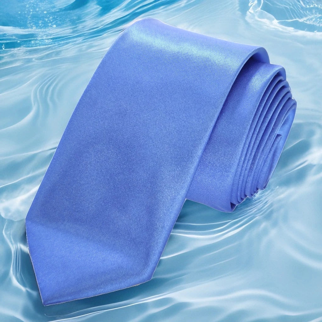Blue Plain Dupon Satin Woven Slim Fashion Tie