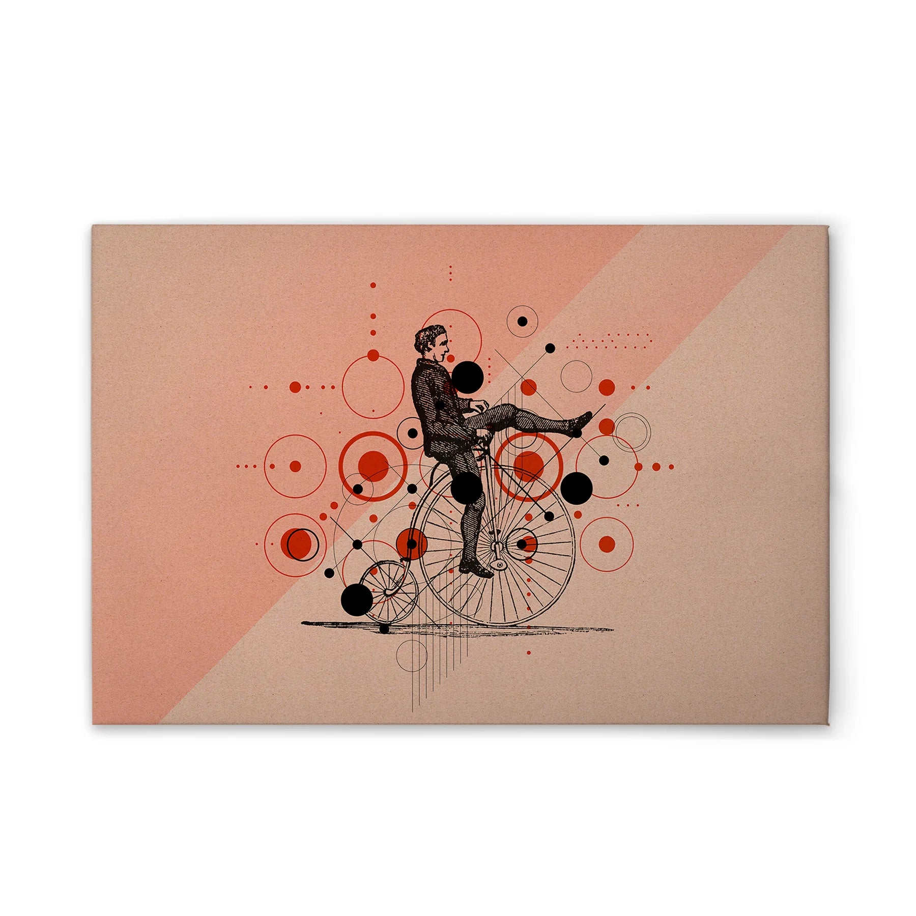 Made In Germany - Home Decor Canvas Picture Retro Bicycle - Wall Mural In Beige And Pink - Canvas Picture On Stretcher Frame