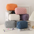 SW Trendy Custom Quilted Cosmetic Bag Terry Puffy Makeup Zipper Pouch Velvet Cotton for Travel Light Weight Organizer for Women