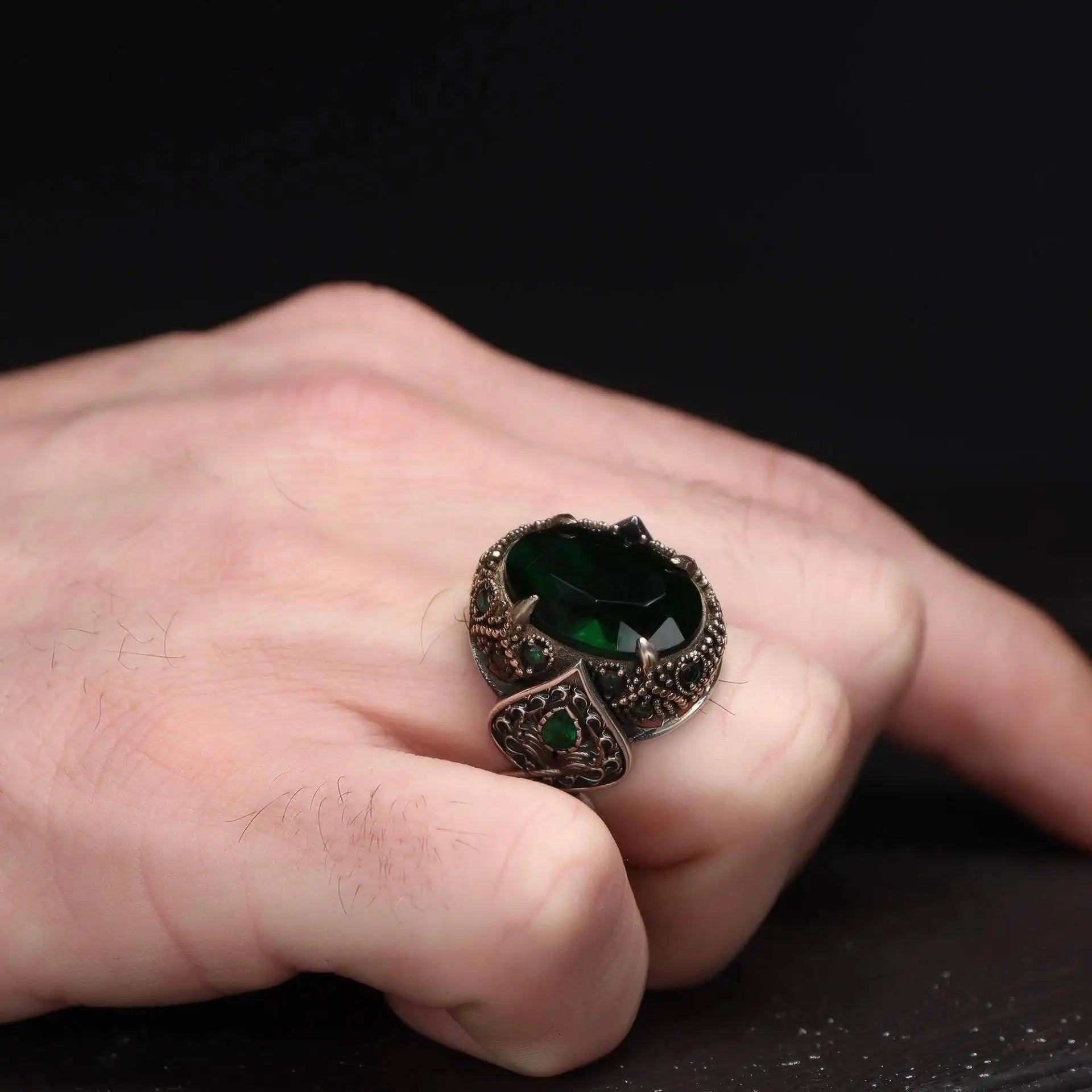 Azuris Men's 925 Sterling Silver Ottoman Style Ring with Natural Stone Direct From Turkey VALKH1925 Model Hot Sale