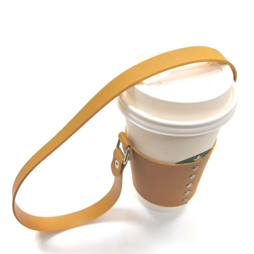 Manufacturer Bulk Custom logo PU Leather Coffee Cup Sleeve Chain MegaBDM