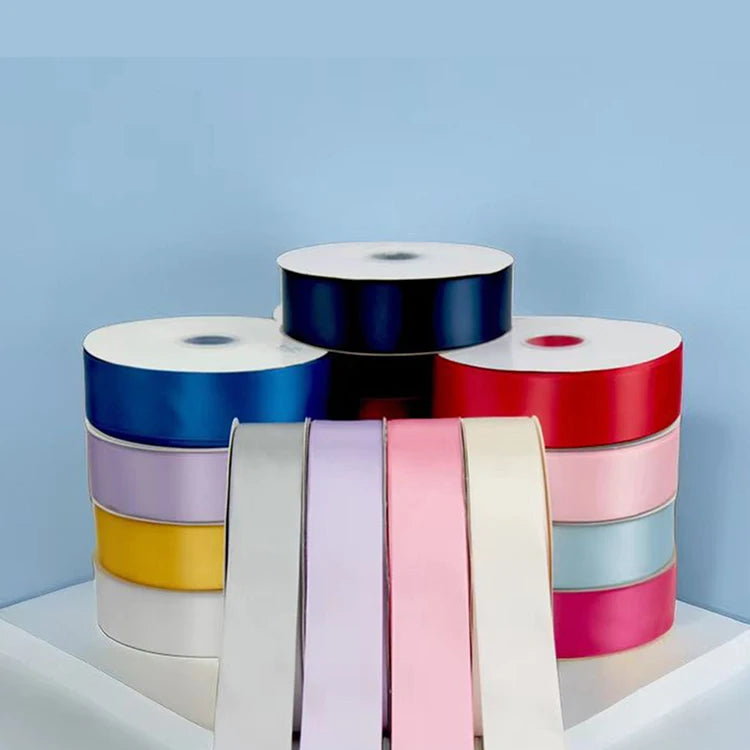25 Yard 100% Polyester Satin  Ribbon   Roll   Flower Gift Wrapping  Plain Single Double Face Satin Wired Ribbon