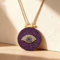 QIKU Classic Shape Charm Eye Pendant Green/Purple Color Lucky Turkish Necklace 18K Gold Plated Copper Zircon Punk Style Link