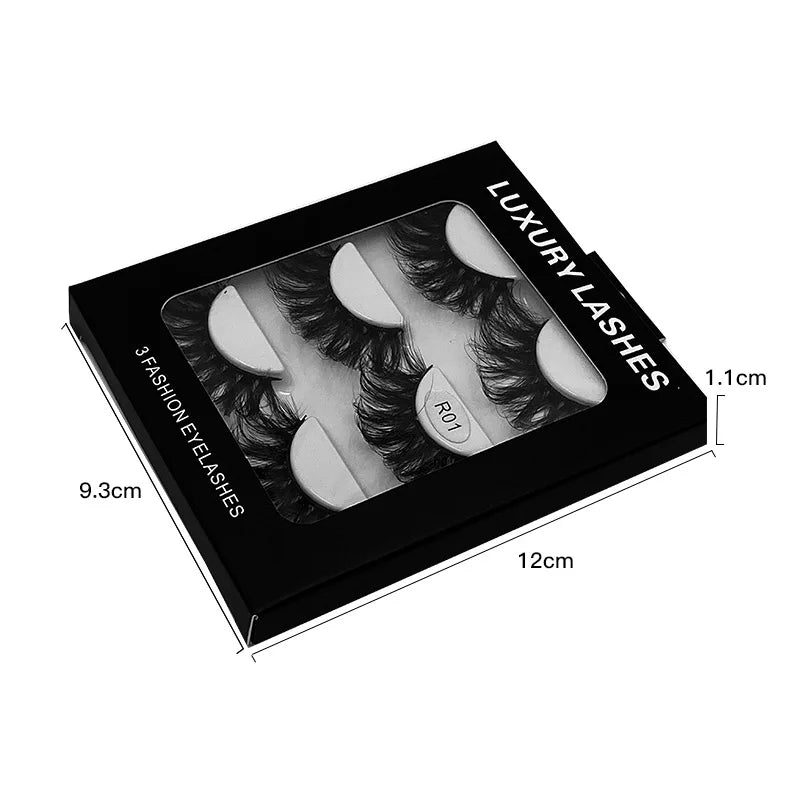2024 Hot Selling 3 Pairs 6D Fluffy Vegan Mink Lash Faux Mink Eyelashes Multi-layer Thick Full Strip Vegan Mink Lash Eyelashes