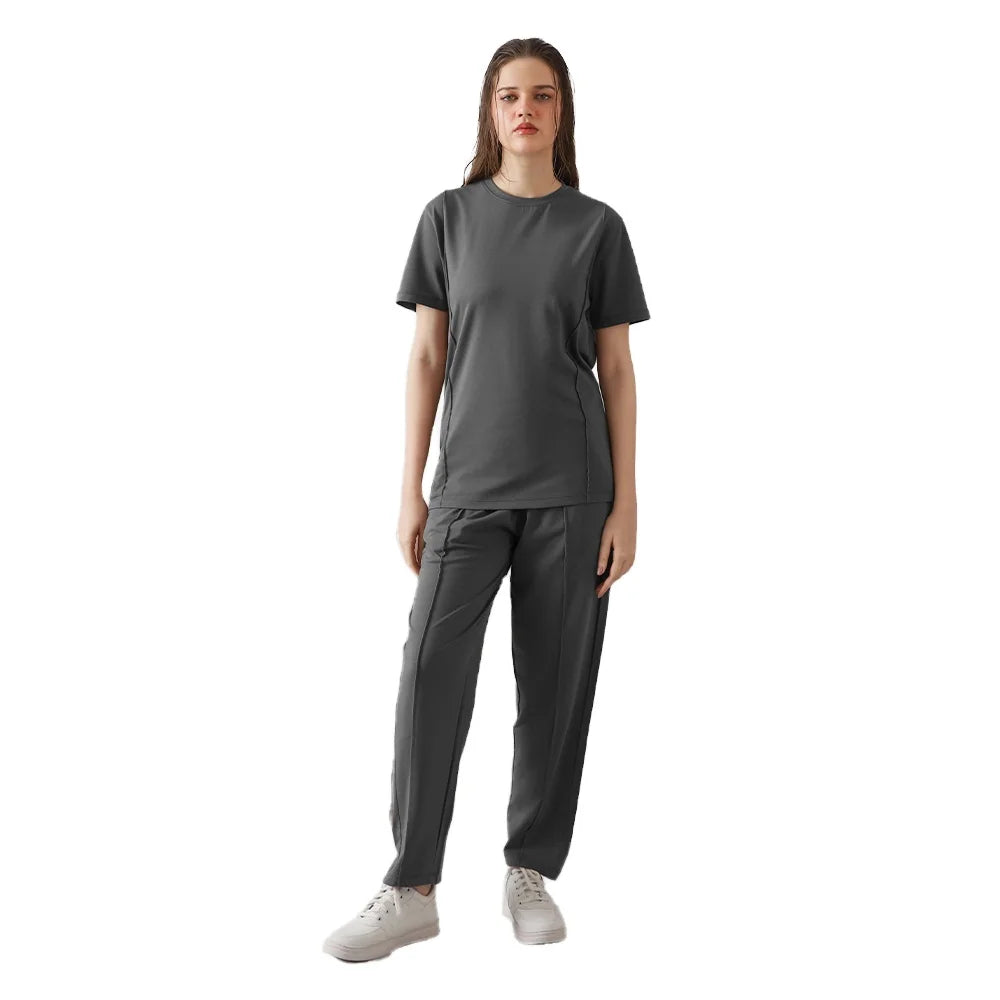 Women's Plain Solid Color Two Piece wear Set Short Sleeve T Shirt with Elastic Waist Pants Casual Outfit Streetwear