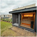 High-End Outdoor Wooden Sauna with Integrated Hot Tub Relaxation & Therapy Solution