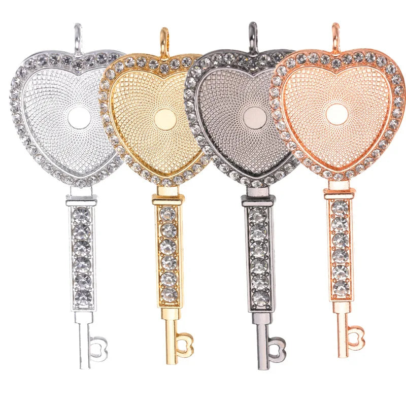 25mm Inner Size Heart Key Pendant Cabochon Blank Base Setting Bezel Tray for DIY Jewelry Making Findings