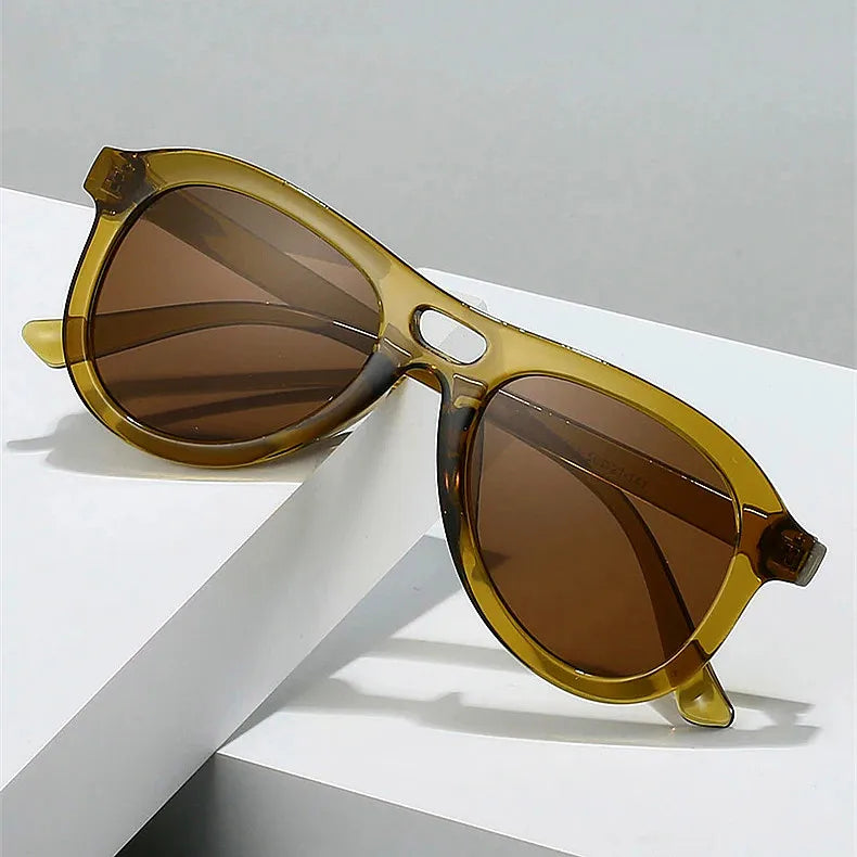 Custom Logo 2025 Vintage Men Women Olive Green Big Frame Sun Glasses UV400 Double Bridges Pilot Sunglasses