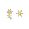 CANNER Spring 925 Silver Flower Stud Earrings Korean Exquisite Asymmetrical Gold Plated Small Zircon Earrings for Girls