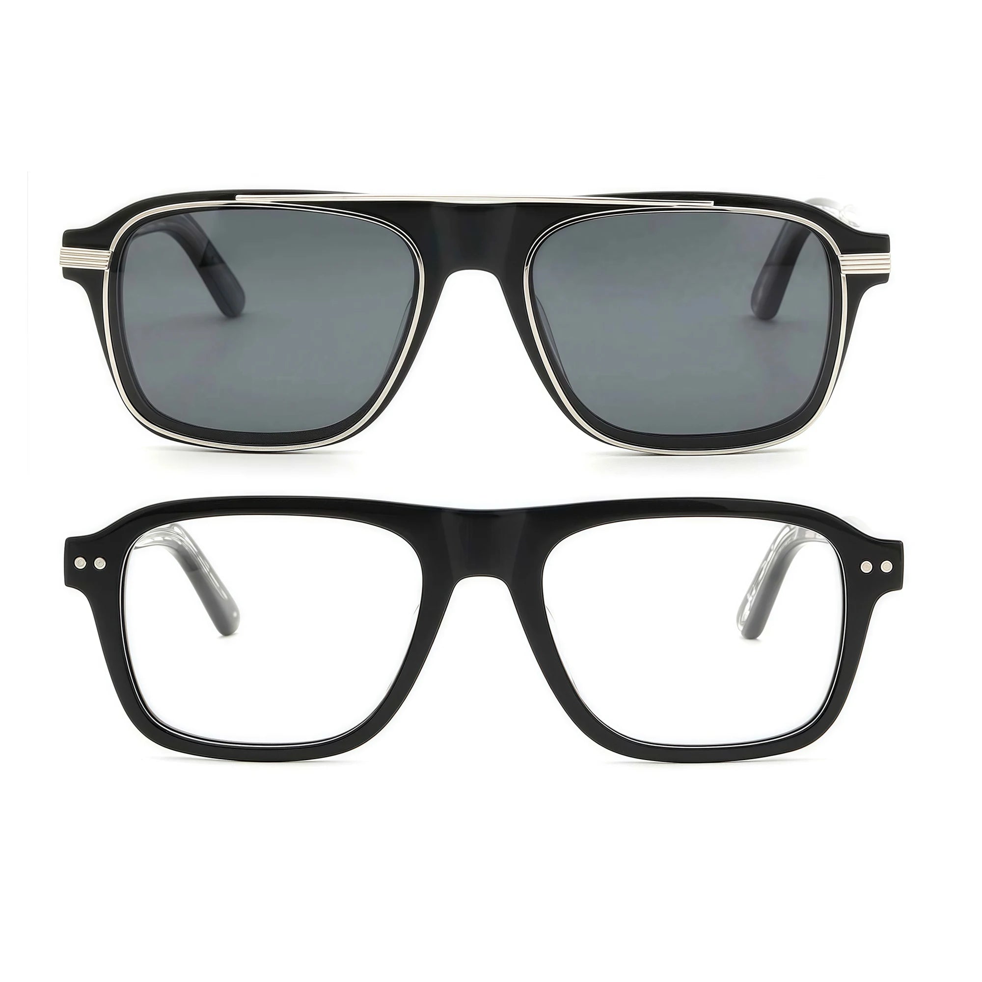 Clip-On Metal Sunglasses & Eyeglasses 2-in-1 Sleek Frame Dual-use for Sun/daily Styling
