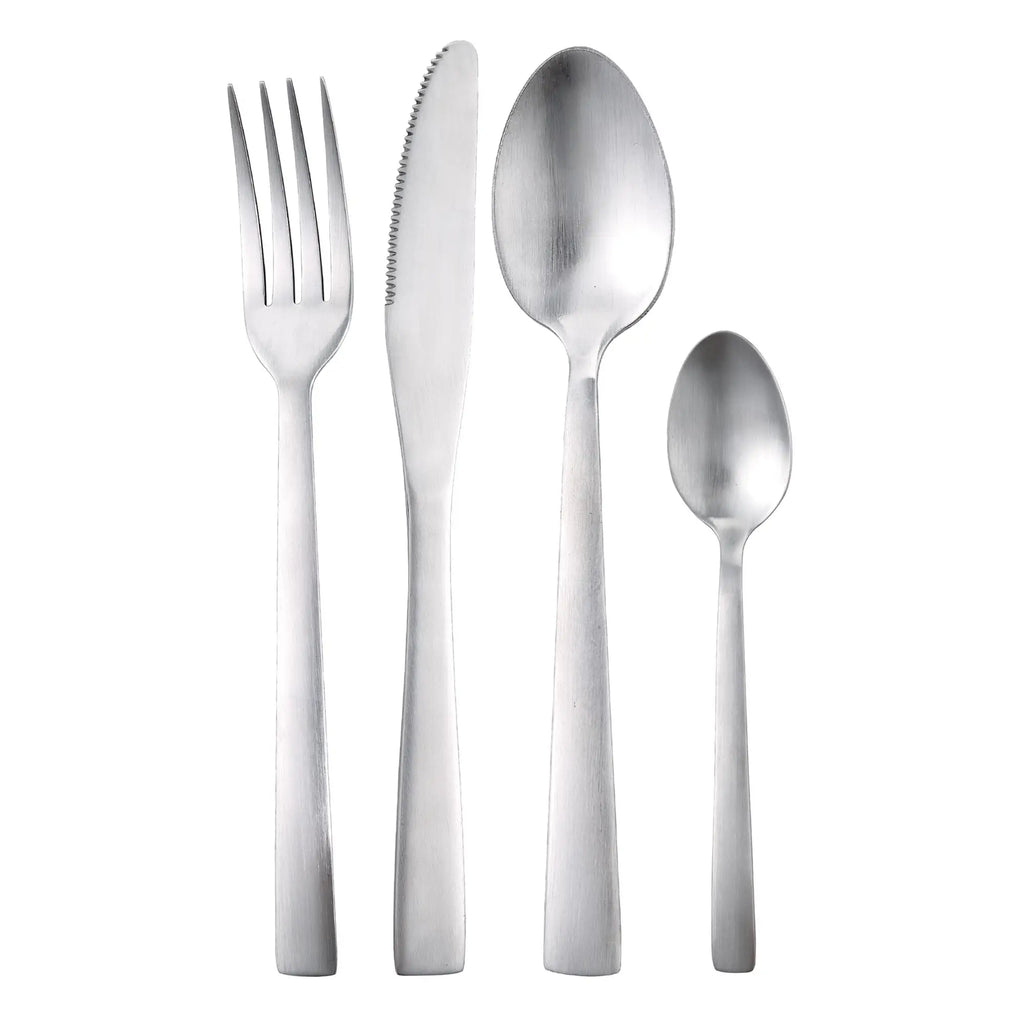 24-Piece Cutlery Set (6 Spoons + 6 Forks + 6 Knives + 6 Teaspoons) in Matte Stainless Steel by San Ignacio
