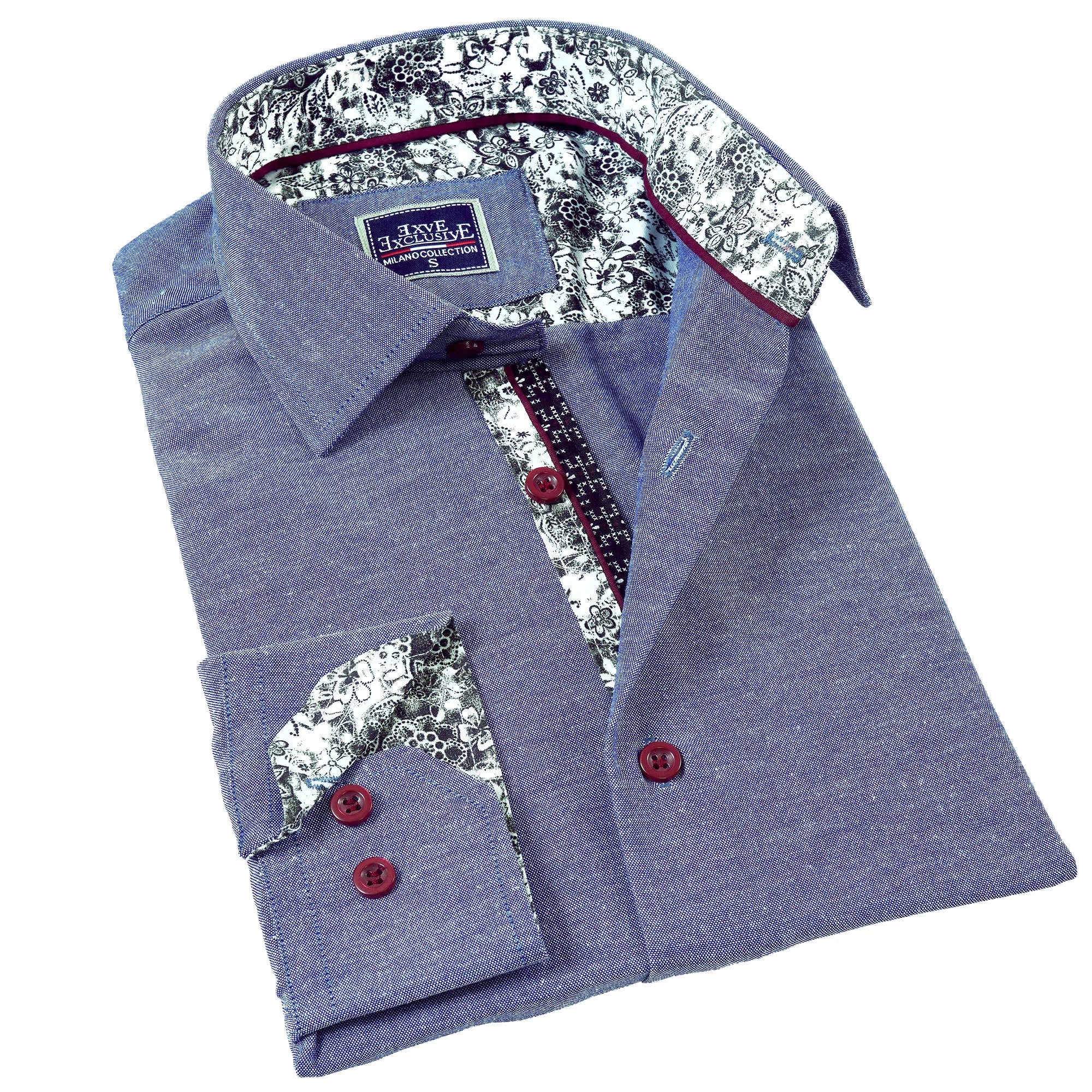 Exve Exclusive BC6975 Blue Jeans Style Contrast Collar Inside and Cuff Men's Shirt