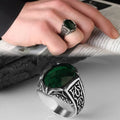 Wholesale Azuris VALKH1147 925 Sterling Silver Ottoman-Style Men's Ring with Natural Agate Stone Handmade in Turkey