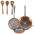 Set of 3 San Ignacio frying pans (18 22 26cm) pressed aluminum suitable for induction + Set of 3 acacia wood kitchen utensils