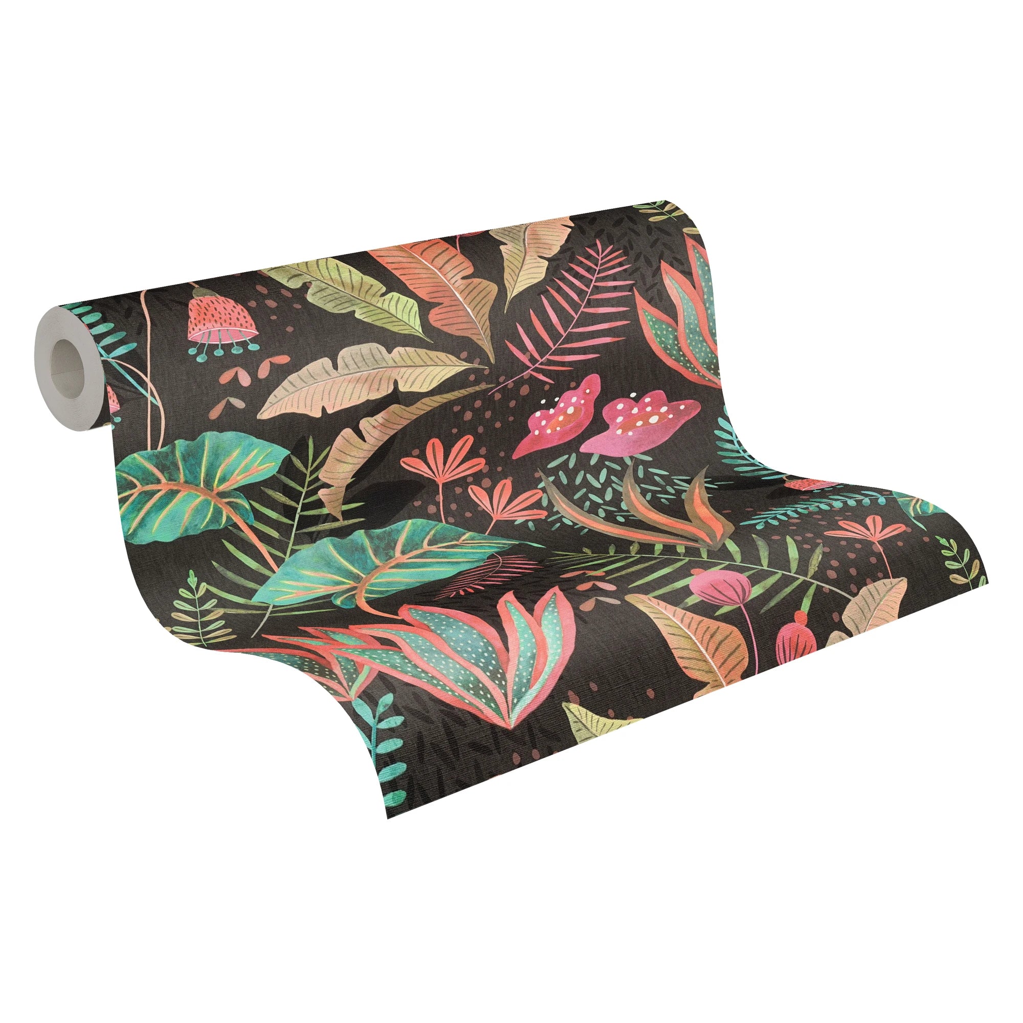 Made in Germany - Wallpaper rolls Floral Black Green Pink - Non Woven Vinyl - Wallpaper Plants for Walls - 1005 x 053 m
