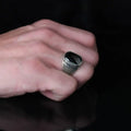 Azuris VALKH1437 Hot Sales From Turkey 925 Sterling Silver Men's Ring in Ottoman Style Natural Black Stone Fashionable Stylish