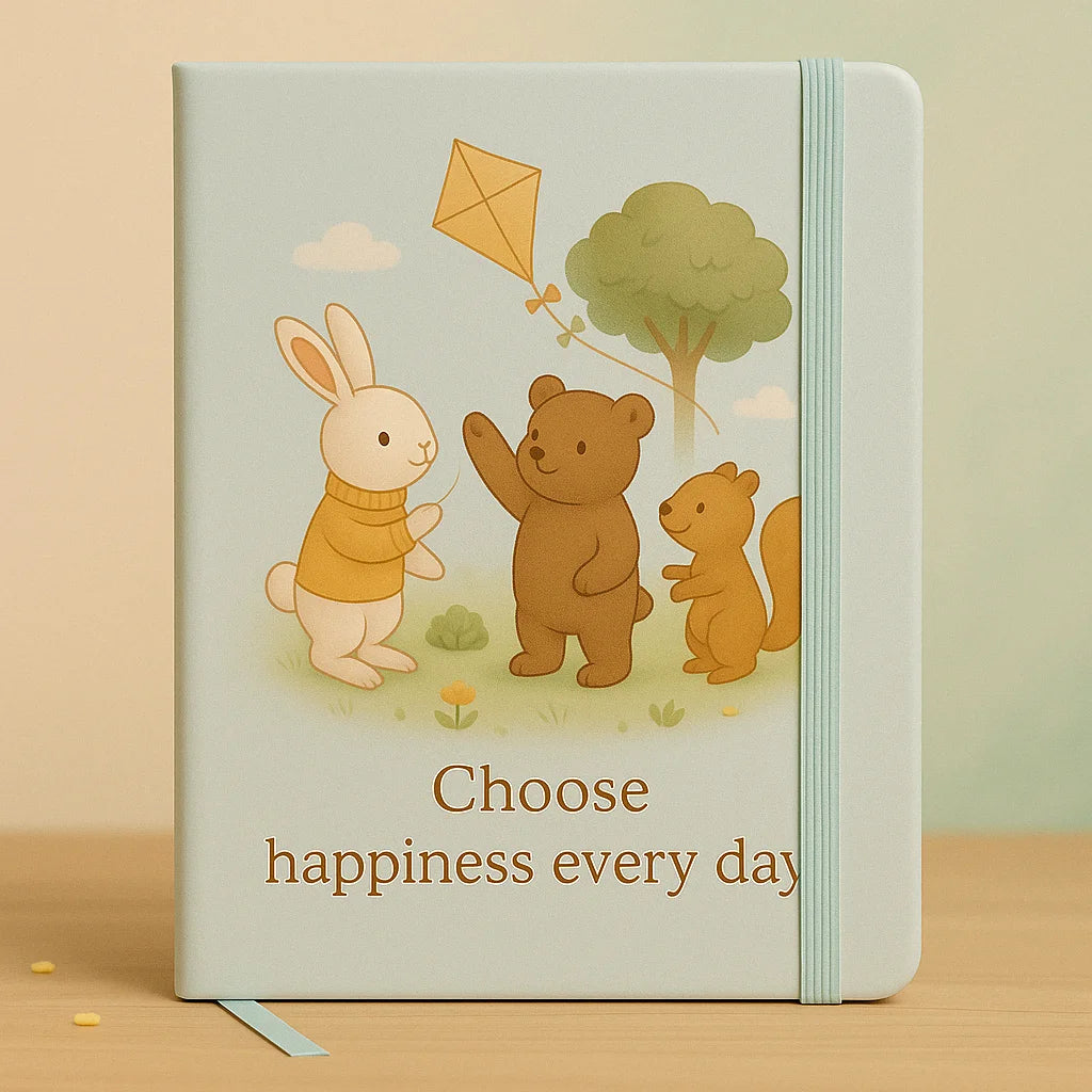 LABON Cute Animal Notebook with Bunny Bear and Squirrel Flying a Kite Choose Happiness Every Day Daily Journal for Mindfulness
