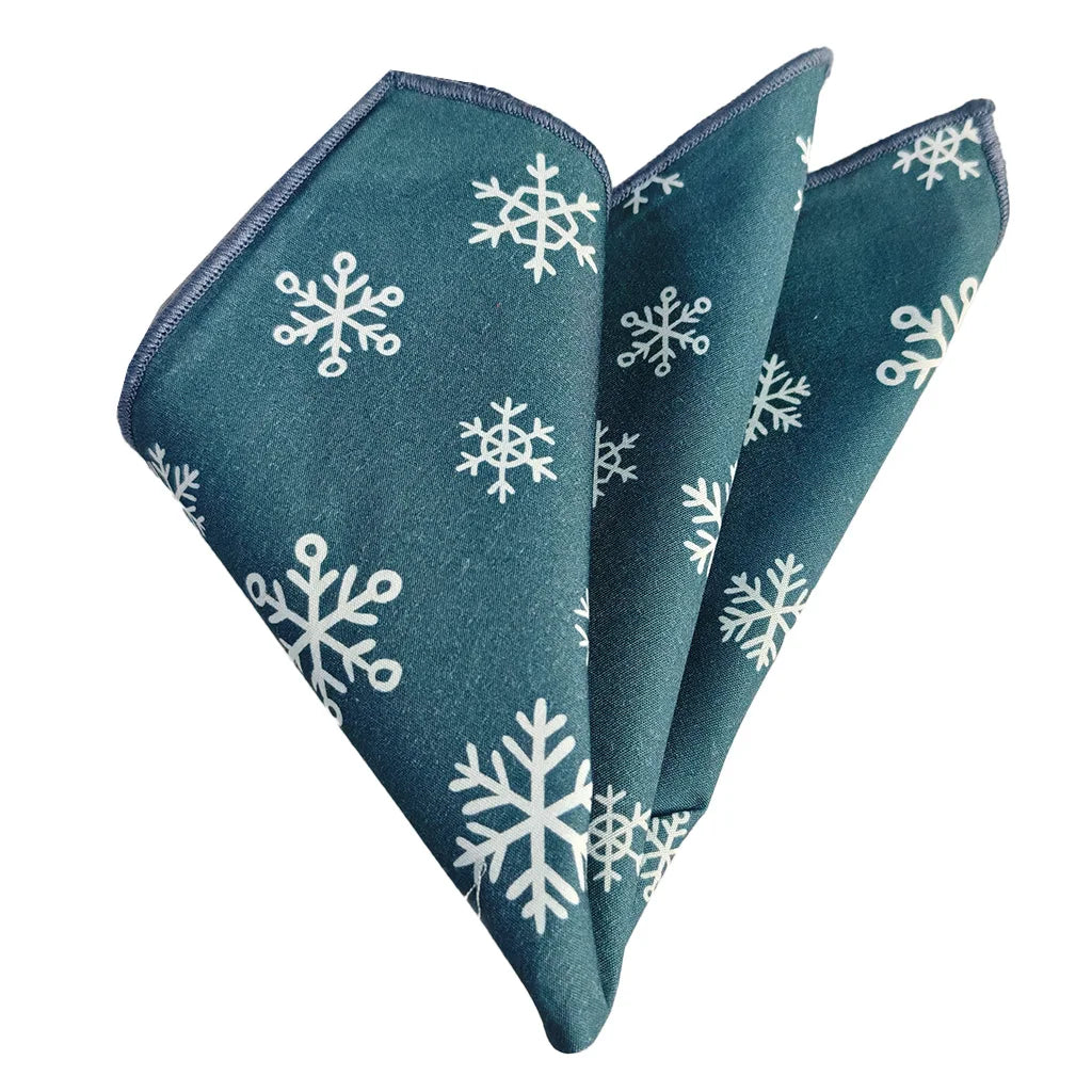 Petroleum Blue Snowflake 100%-Cotton Certified Organic Pocket Square with Center Extra Stitching