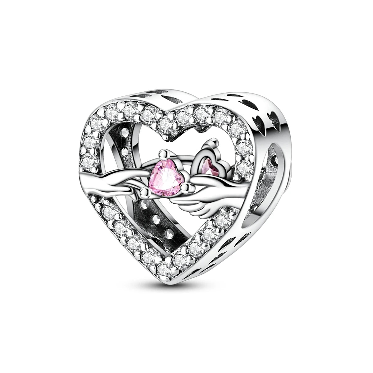 925 Sterling Silver Touch Heart Cross Beads with Zircon Fashion Jewelry for Women's Party Gift Number Pattern Design