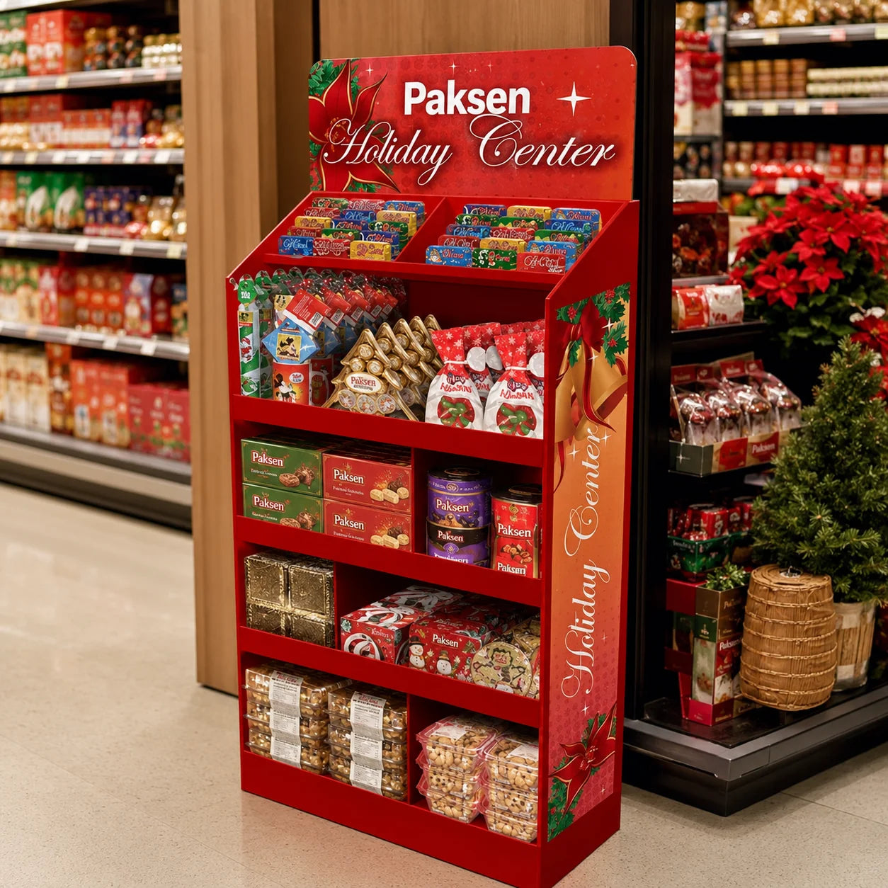 Corrugated POS Cardboard Paper Display Stand FSDU for Holiday Candy Chocolate Snack Retail Convenience Store Promotion