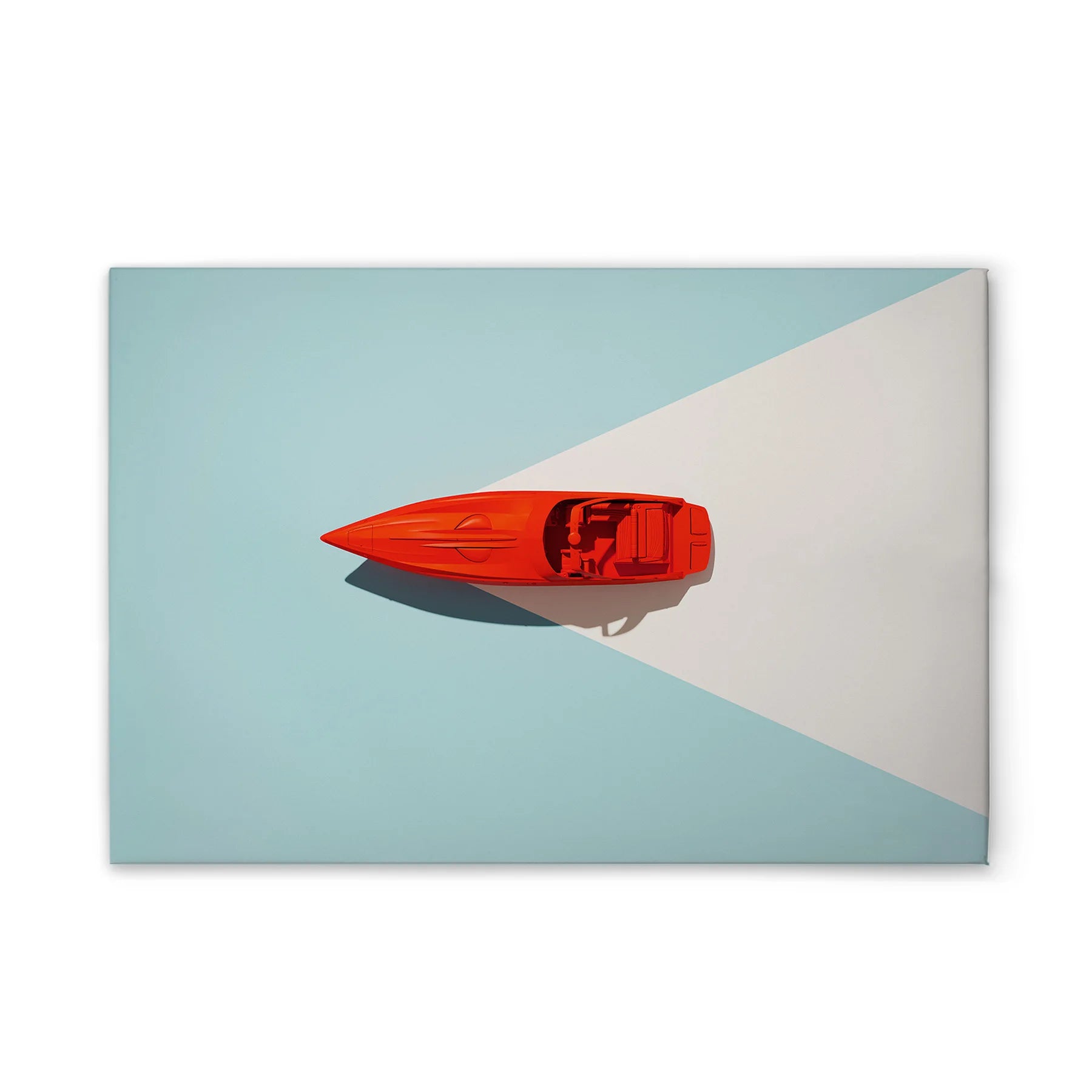 Made In Germany - Home Decor Canvas Picture Retro Boat - Wall Painting Mural In Blue And Red - Canvas Picture On Stretcher Frame