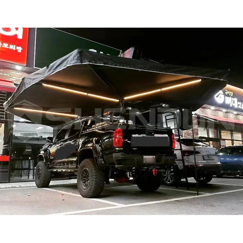 SNDN Heavy Duty 270 Degree Awning Retractable Aluminum Alloy Four Season Windproof 270 Awning Free Standing for 4WD Camping Trip