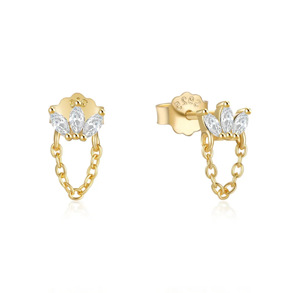 ROXI New Arrival 14K Gold Plated Marquise Zircon Stud Earrings S925 Silver Horse Eyes Chain Drop Earring for Women