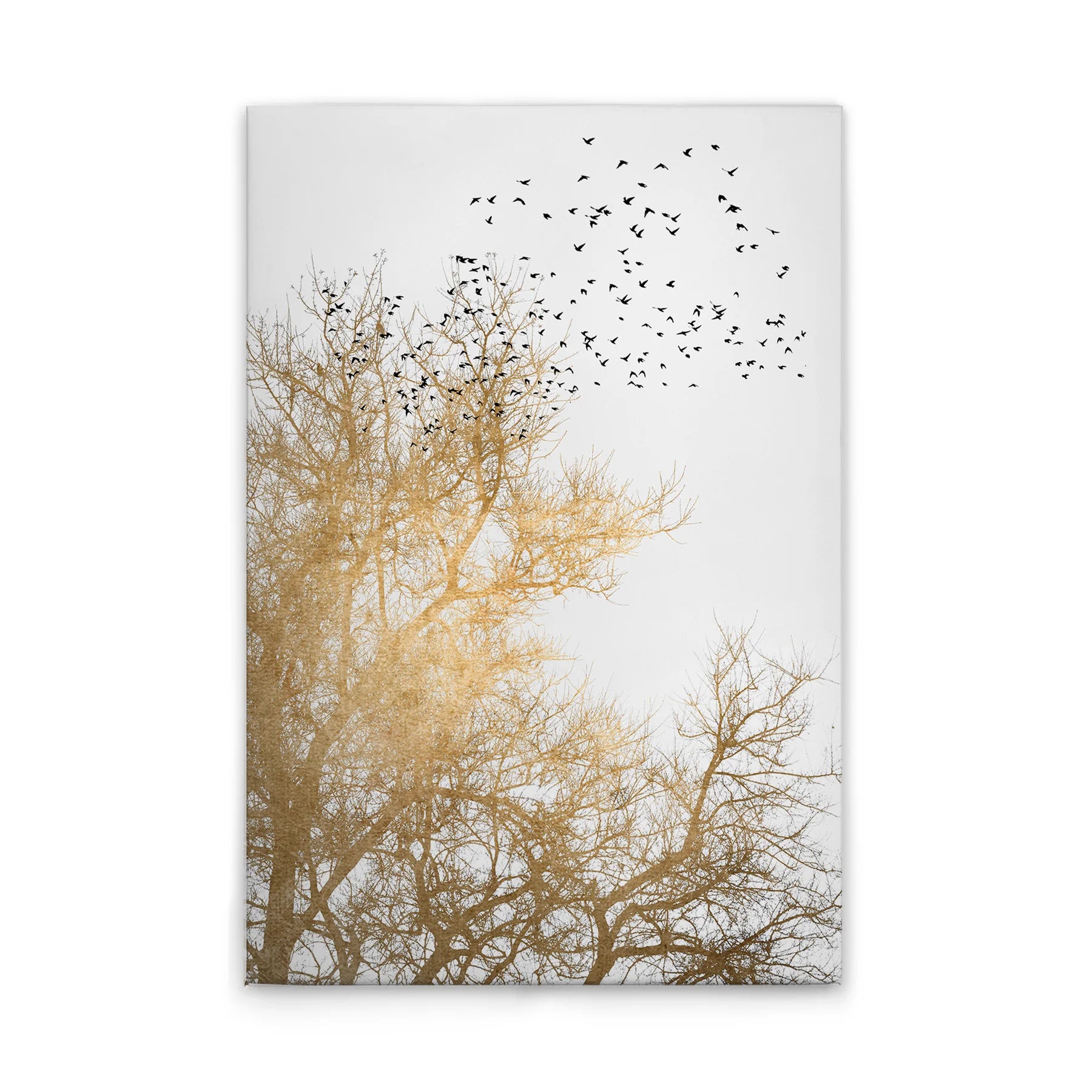 Modern Hanging Made in Germany Canvas Wall Art with Cream Gold Frame-Treetop Landscape Mural