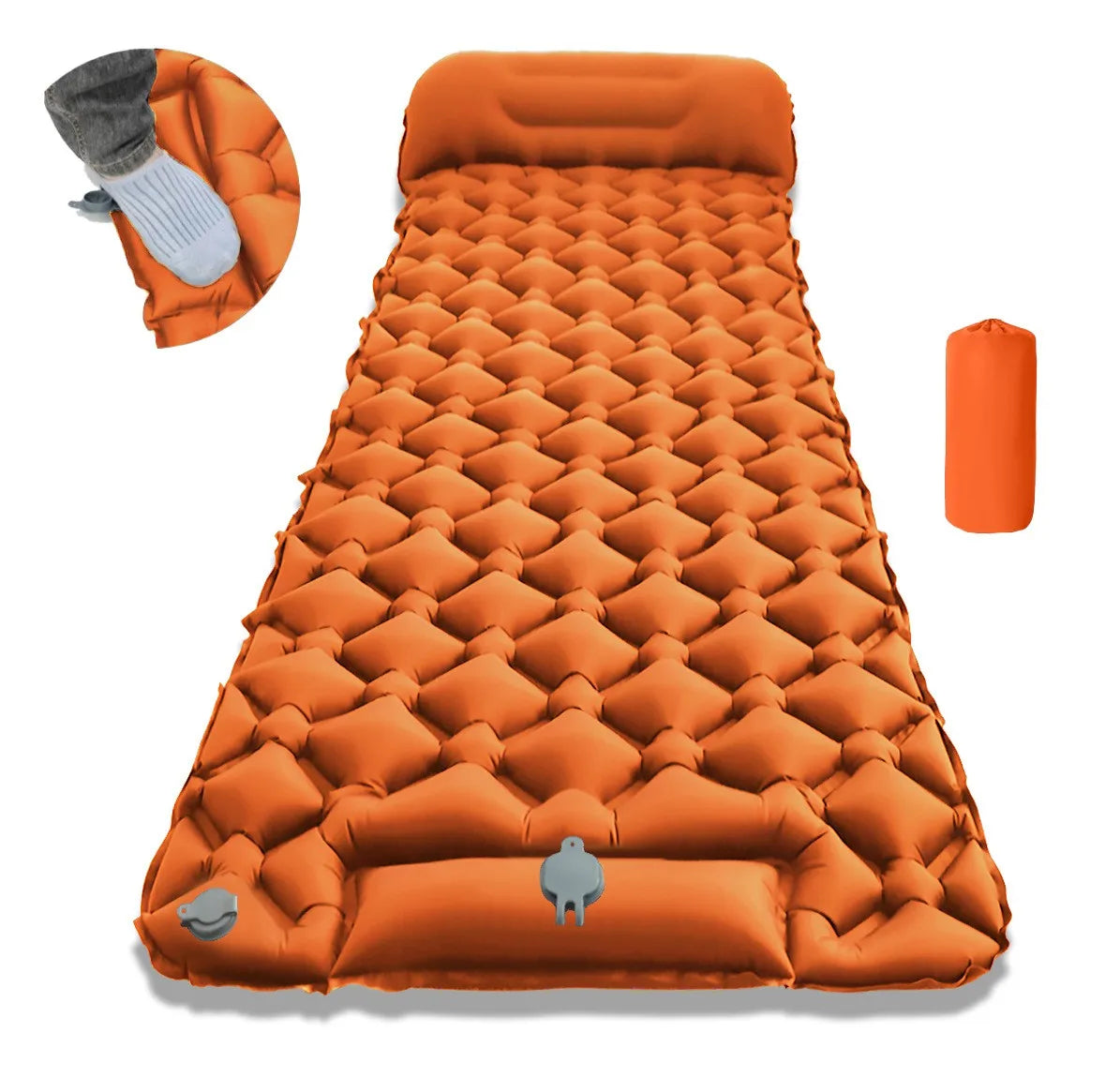 One Person Size Built-in Foot Pump Inflatable Pad Camping Sleeping Mattress for Travel Tent Hiking Backpacking Trip