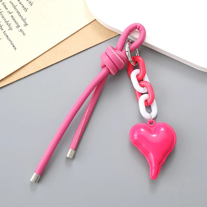 2025 New Pu Leather Heart Keychain Phone Pendant Fashionable Versatile Diy Handmade Bag Hanging Charm Accessories