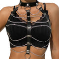 Black bondage harness with chains